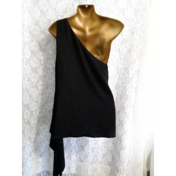 NWT BCBG Max Azria Sz XXS CERISE Asymmetrical Black One Shoulder Top - Picture 7 of 8